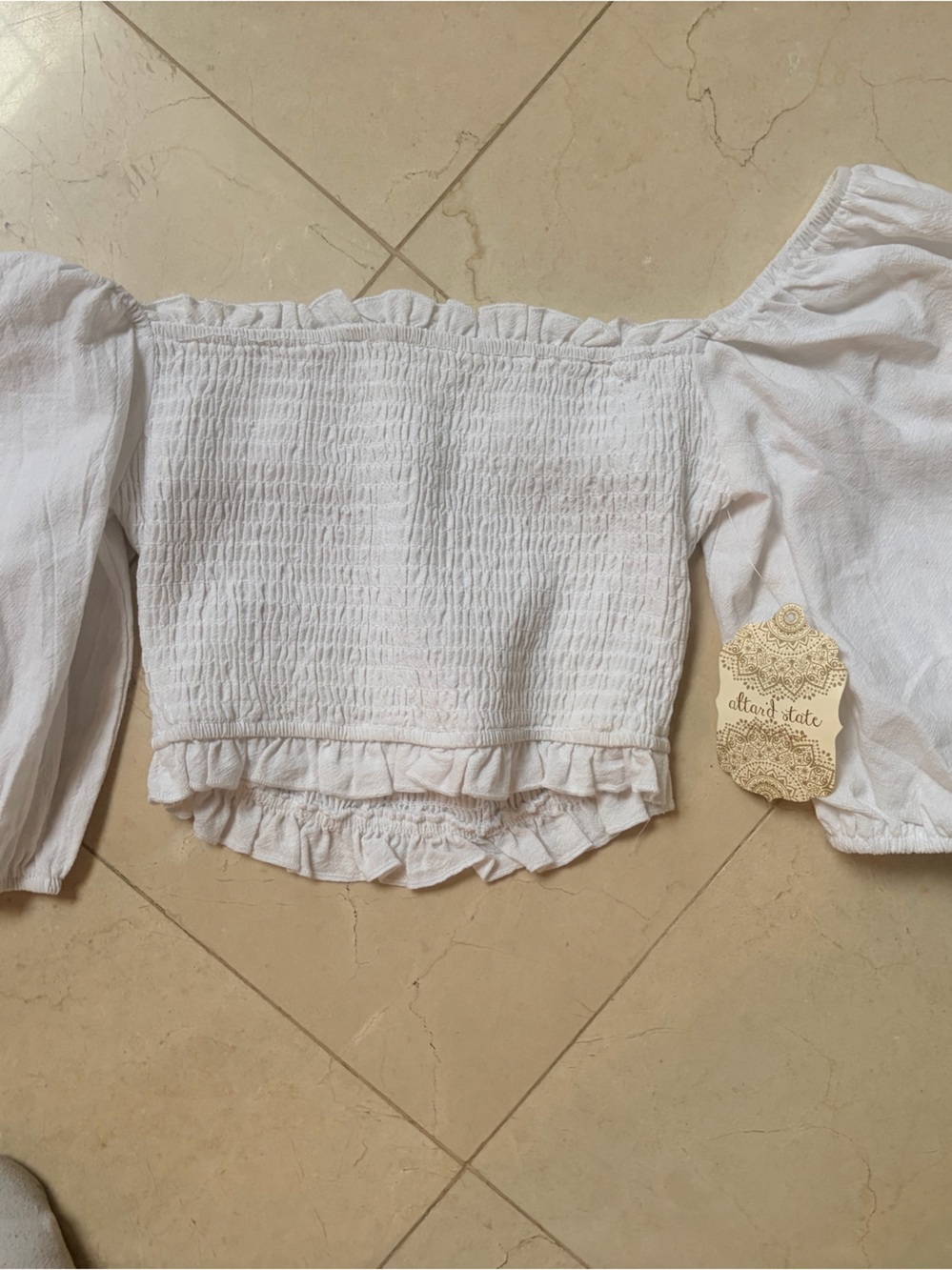 Altar’d State White Smocked Off-Shoulder Crop Top size XS - NWT